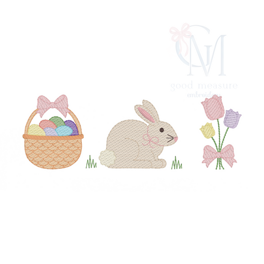 Easter Bunny Trio Girl Embroidery Design