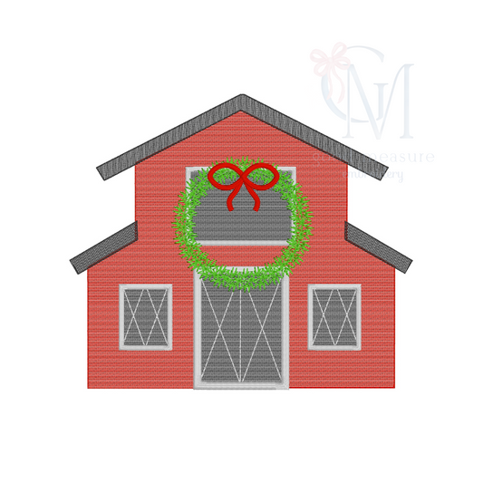 Sketch Christmas Barn Embroidery Design