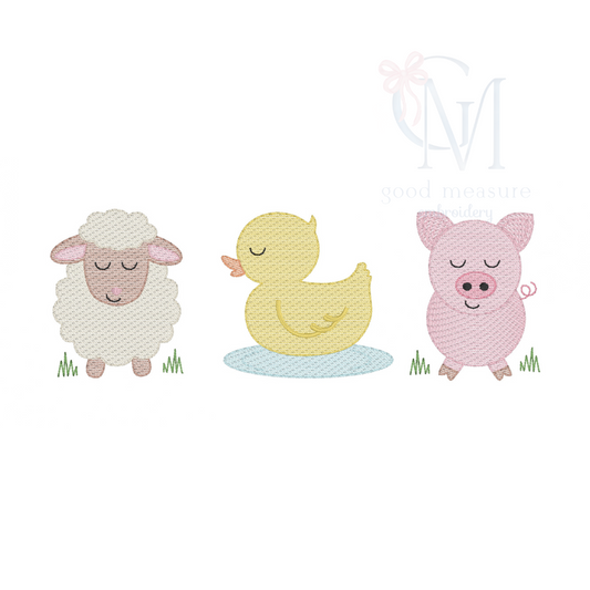 Baby Farm Animals Trio Sketch Embroidery Design