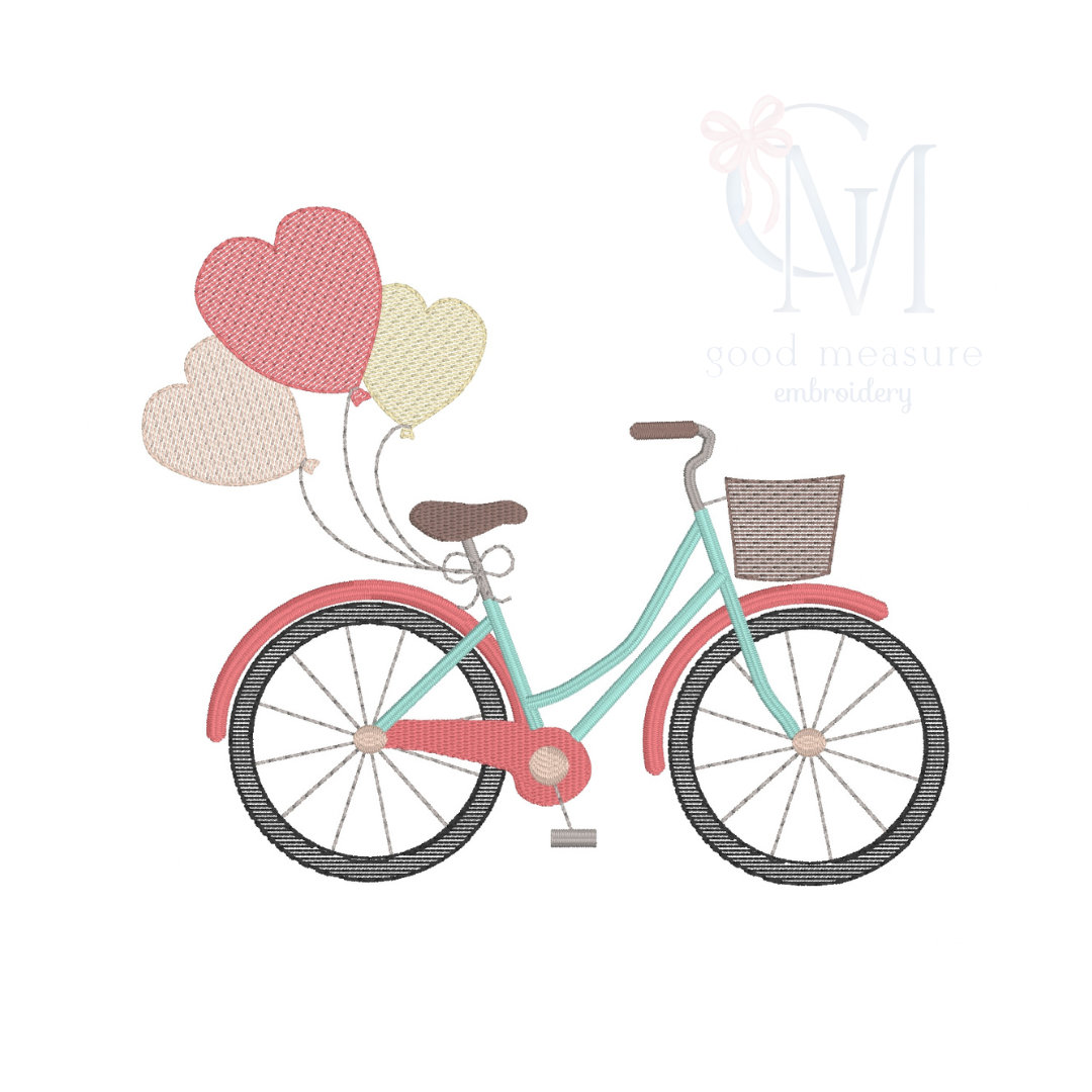 Bicycle with Heart Balloons Embroidery Design