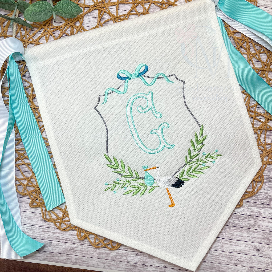 Stork Floral Crest Embroidery Design