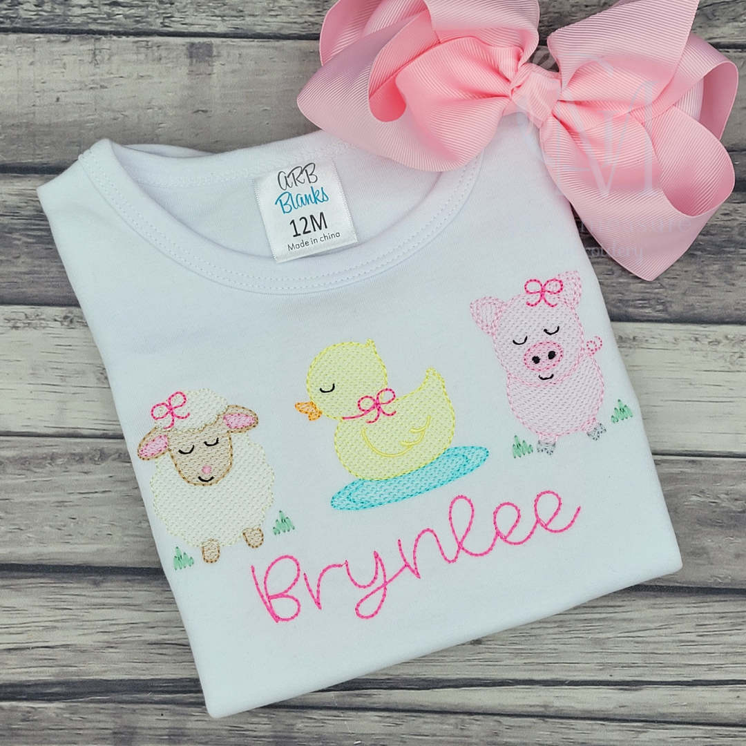 Baby Farm Animals Girly Trio Sketch Embroidery Design