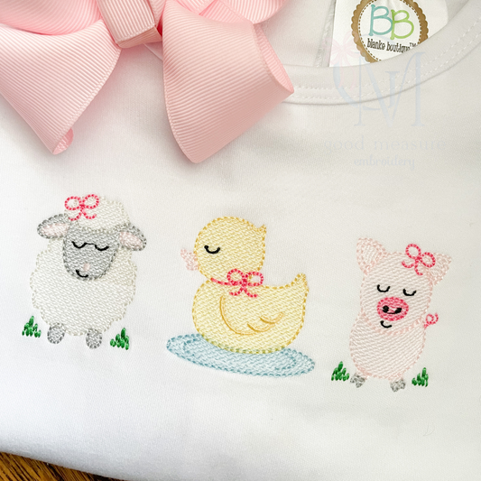 Baby Farm Animals Girly Trio Sketch Embroidery Design