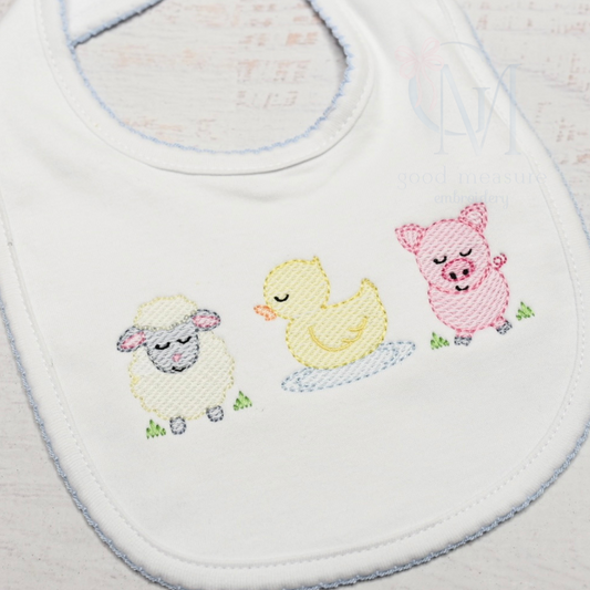 Baby Farm Animals Trio Sketch Embroidery Design