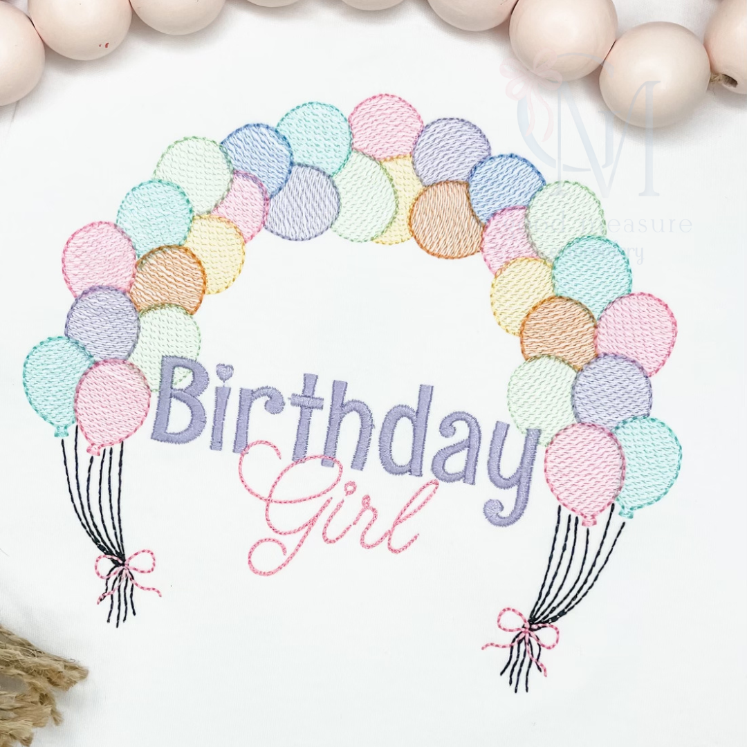 Birthday Balloon Arch Sketch Embroidery Design