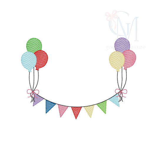 Balloons & Banner Name Frame Sketch Embroidery Design