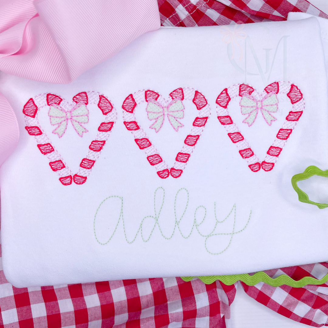 Candy Cane Heart Sketch Embroidery Design