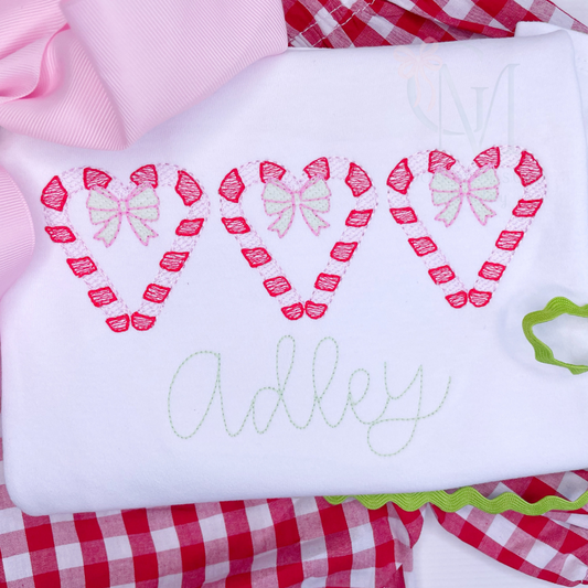 Candy Cane Heart Sketch Embroidery Design