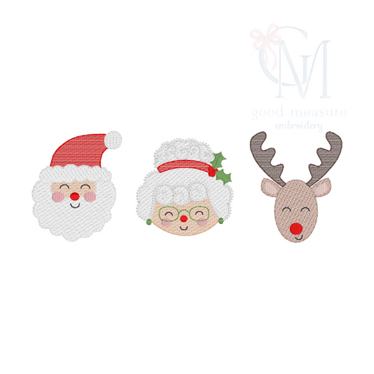 Santa Mrs. Claus Reindeer Trio Embroidery Design