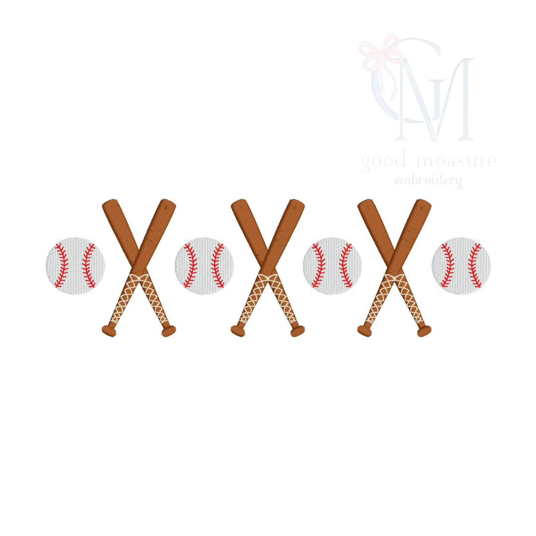 Crossed Baseball Bats and Baseball Machine Embroidery Design