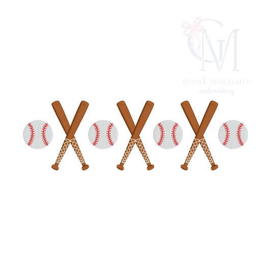 Crossed Baseball Bats and Baseball Machine Embroidery Design