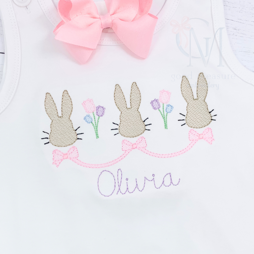 Dapper Easter Bunnies Trio Girl Embroidery Design