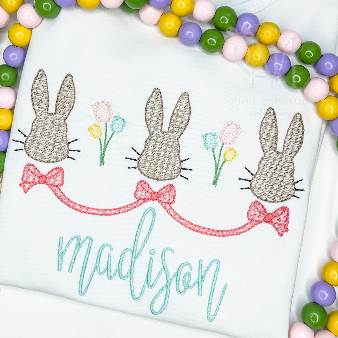 Dapper Easter Bunnies Trio Girl Embroidery Design