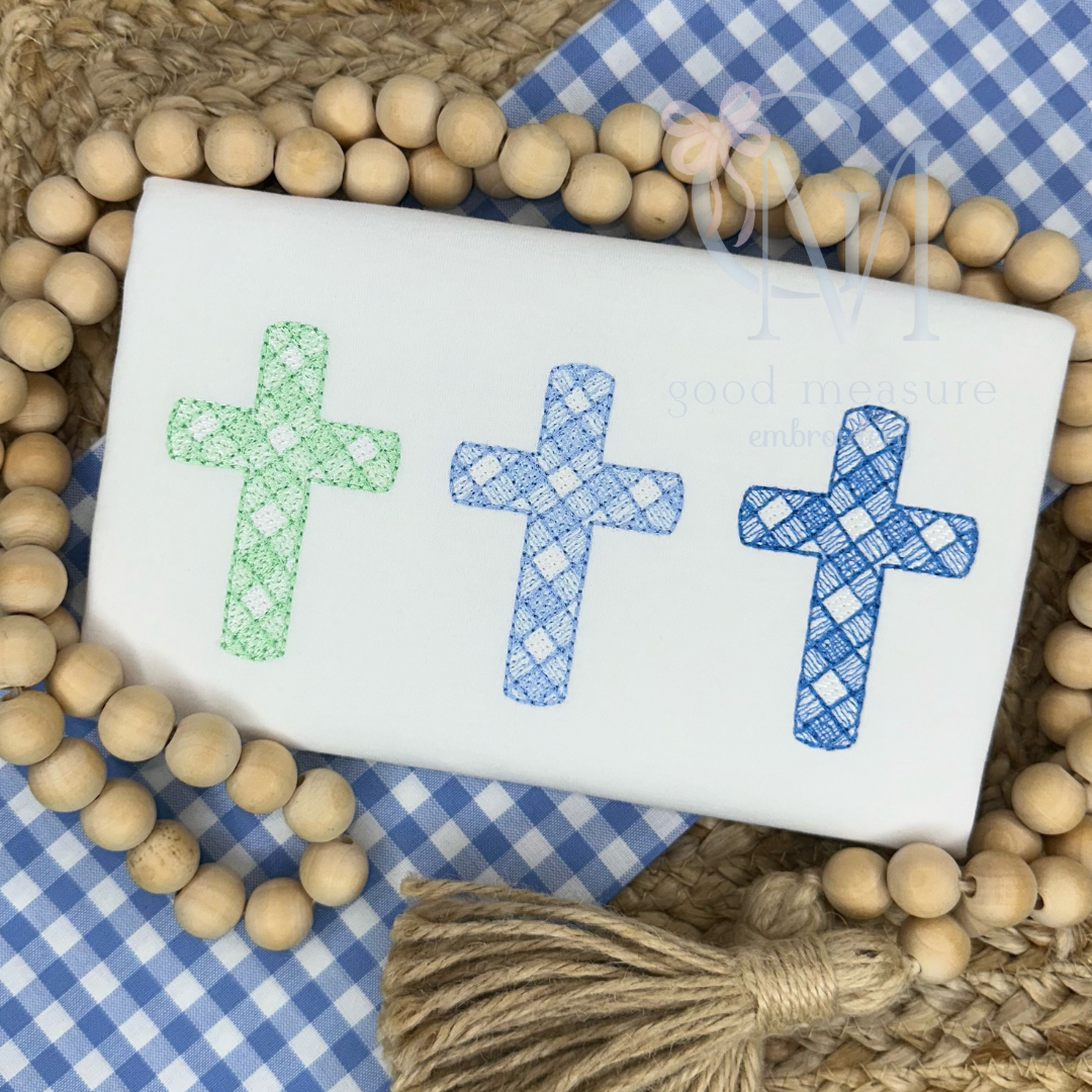 Gingham Cross Trio Embroidery Design