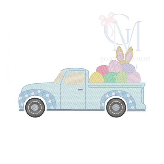 Gingham Easter Truck Embroidery Design