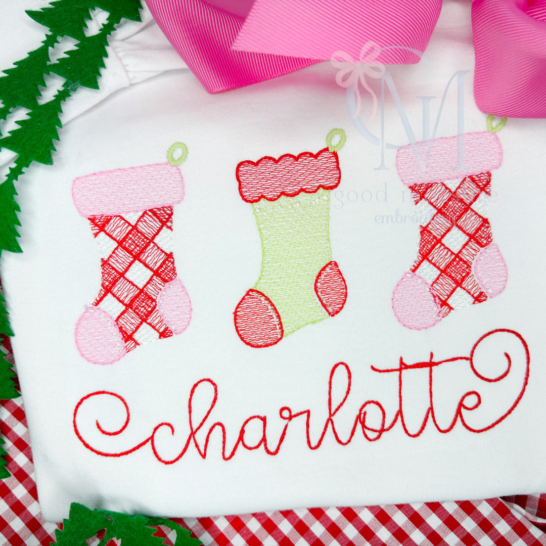 Gingham Stocking Trio Embroidery Design