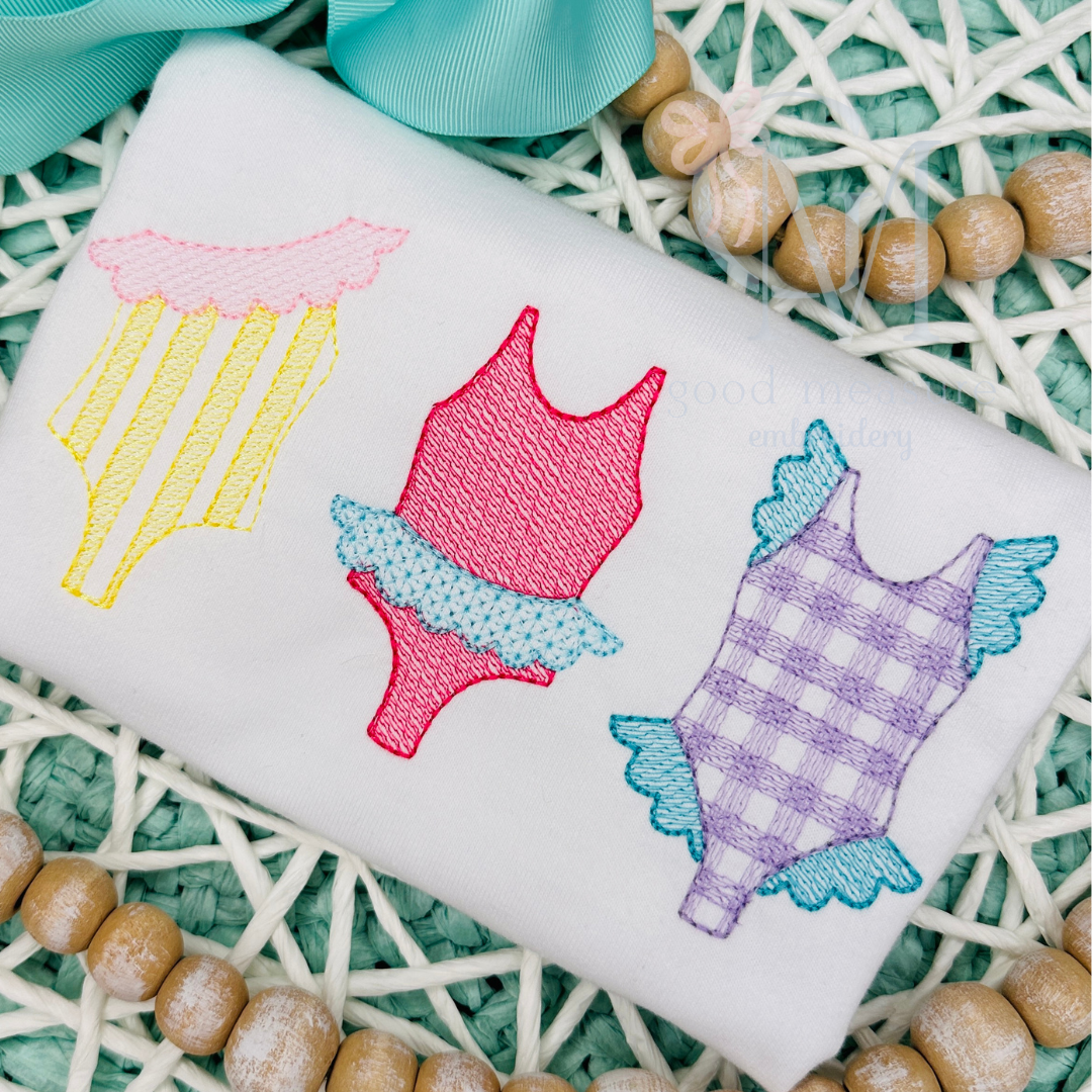 Summer Swimsuits Gingham Embroidery Design