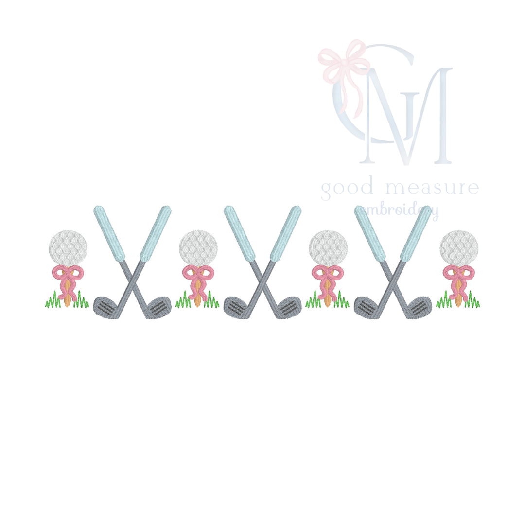 Golf Ball and Crossed Club with Bows Embroidery Design