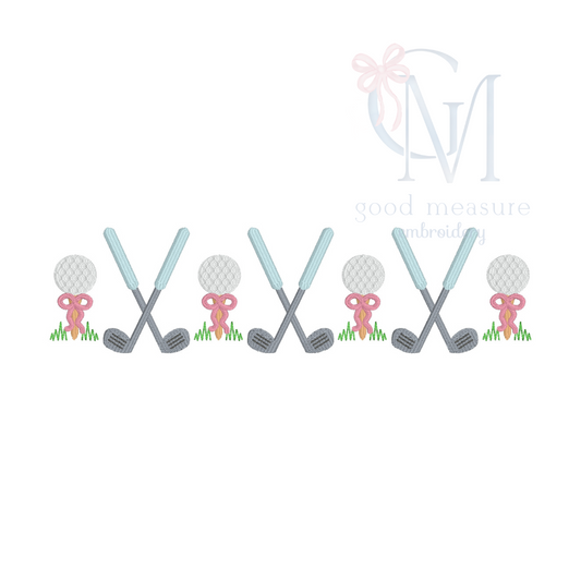 Golf Ball and Crossed Club with Bows Embroidery Design