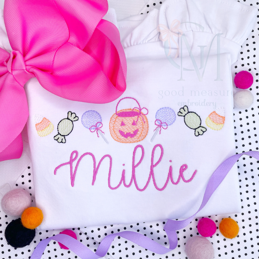 Halloween Treats Girly Sketch Embroidery Design