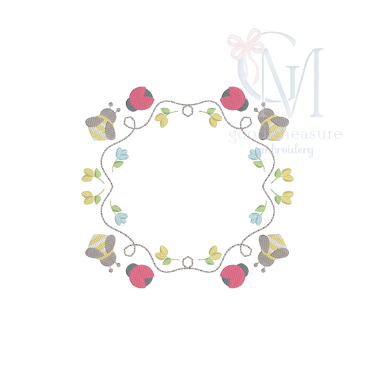 Honeybee Ladybug Frame Embroidery Design