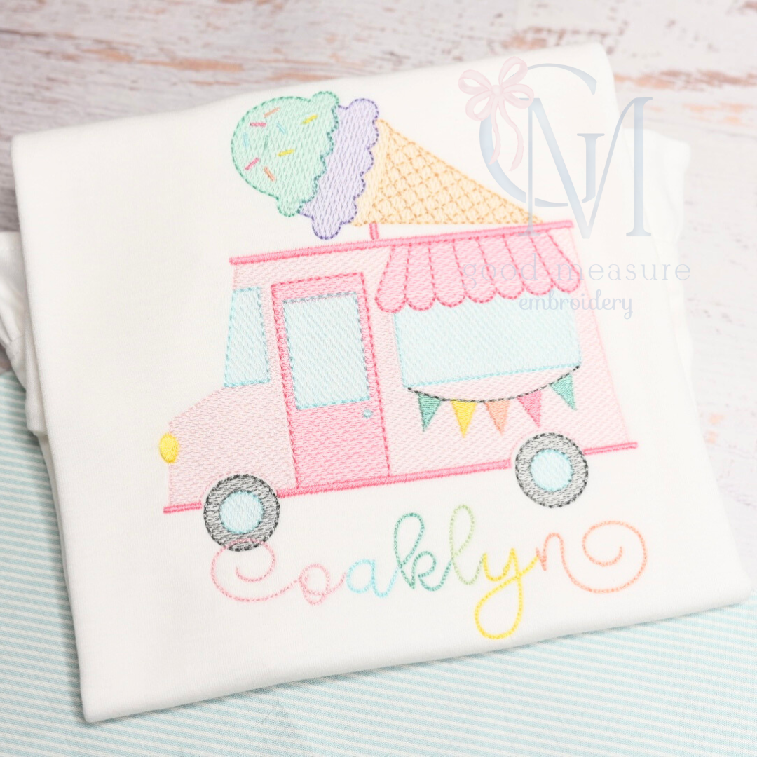 Ice Cream Truck Sketch Embroidery Design