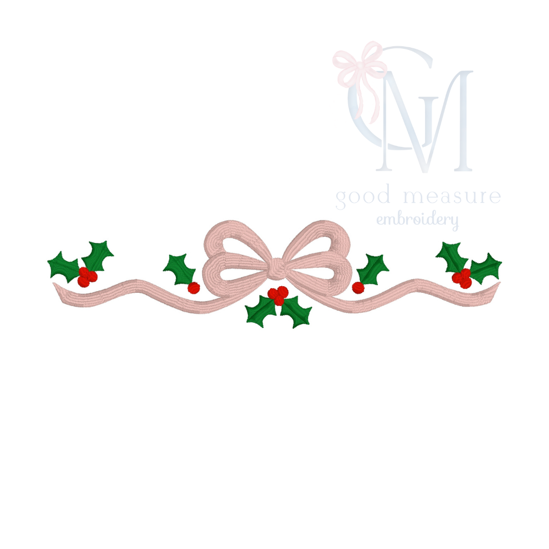 Satin Bow Holly Berries Embroidery Design