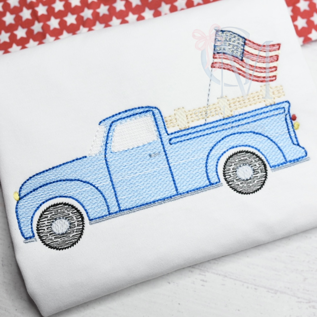 Patriotic Pickup Truck Embroidery Design