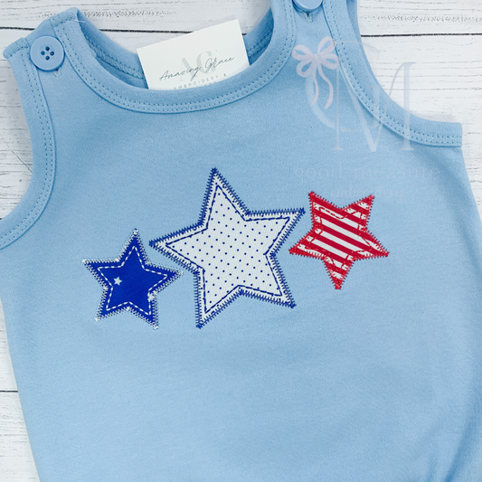 Patriotic Star Fourth of July Trio Zig Zag Applique Design