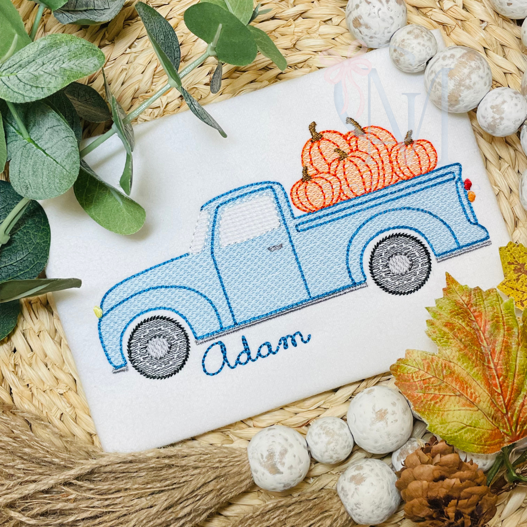 Pickup Truck with Pumpkins Embroidery Design