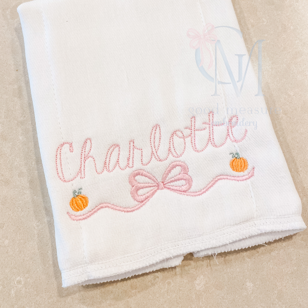 Pumpkin Satin Bow Embroidery Design