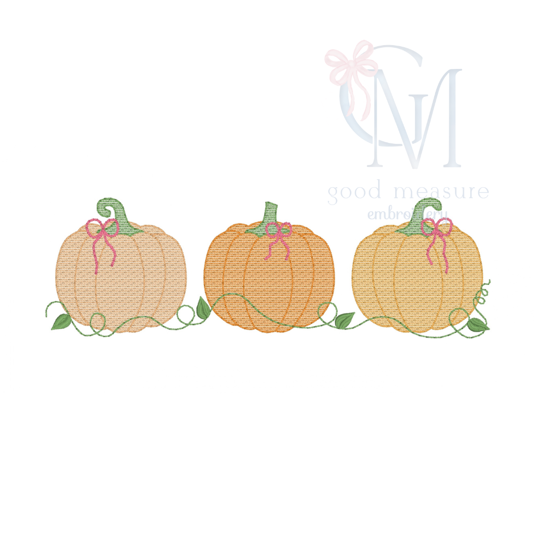 Pumpkins on Vine with Bows Girly Embroidery Design