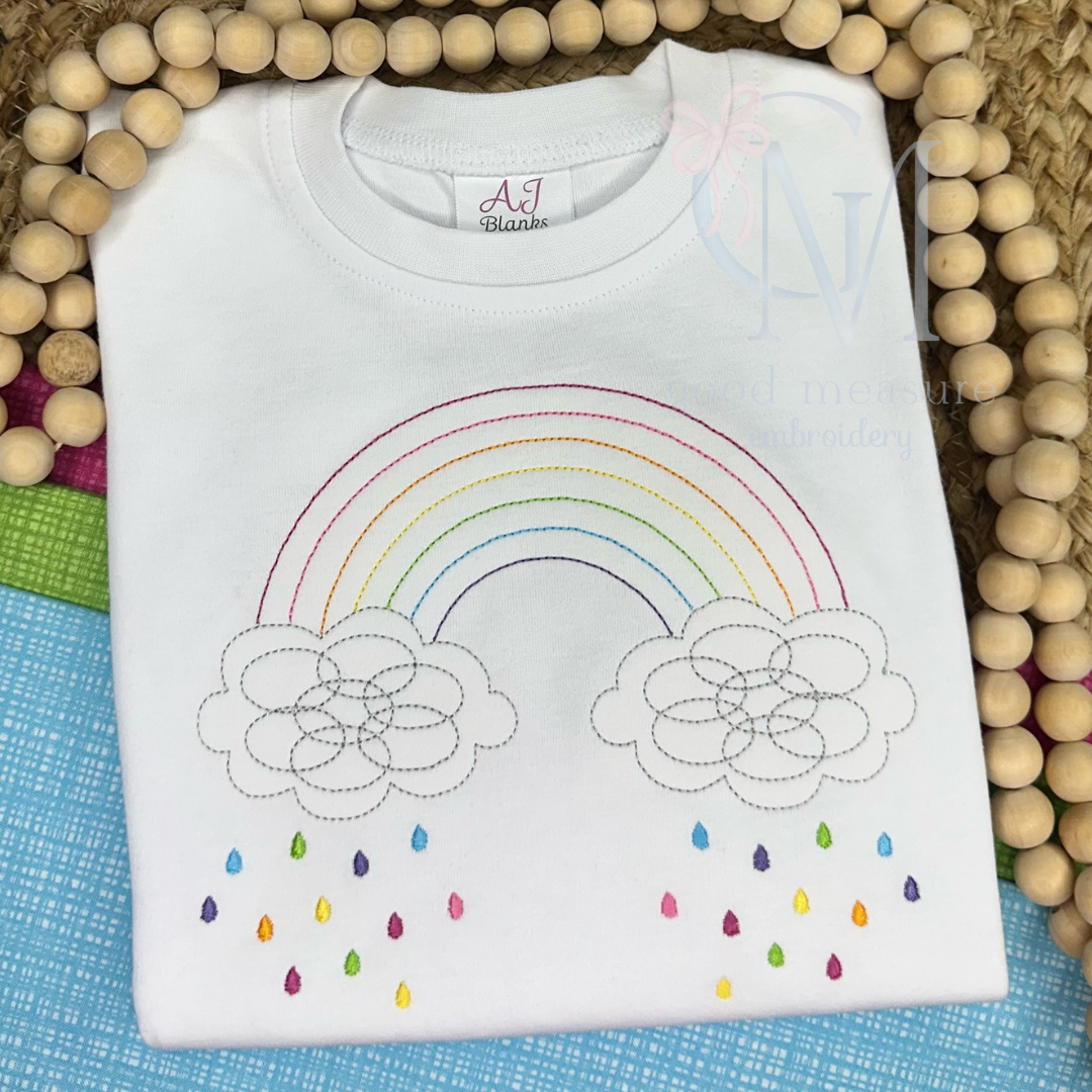 Rainbow and Clouds Vintage Stitch Embroidery Design