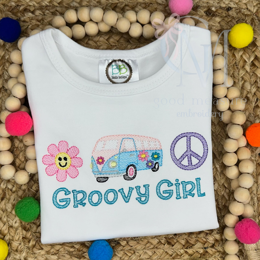 Groovy Van Trio Girl Embroidery Design