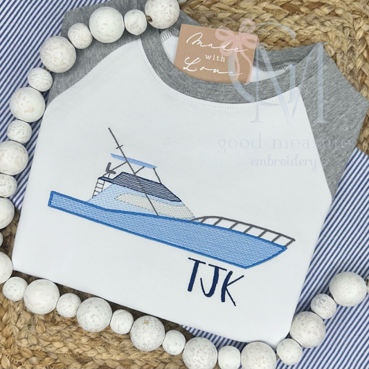 Sport Fishing Boat Embroidery Design