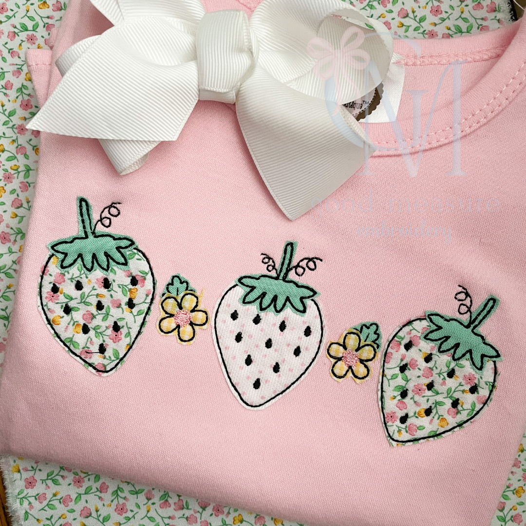 Strawberry Trio Bean Stitch Applique Design