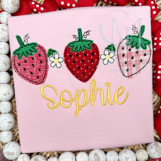 Strawberry Trio Bean Stitch Applique Design