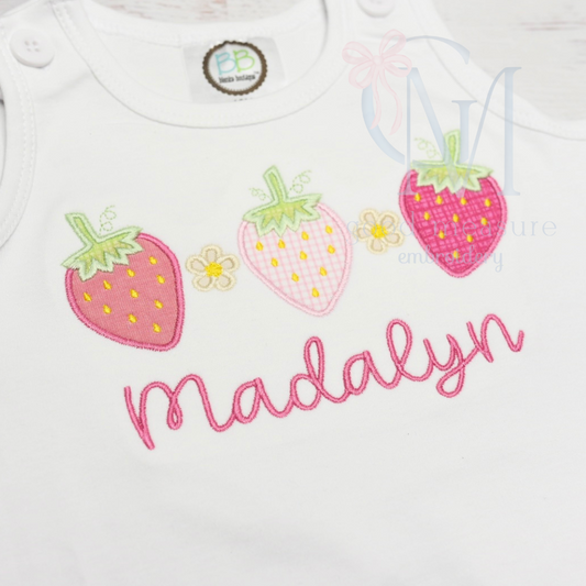 Strawberry Trio Satin Stitch Applique Design