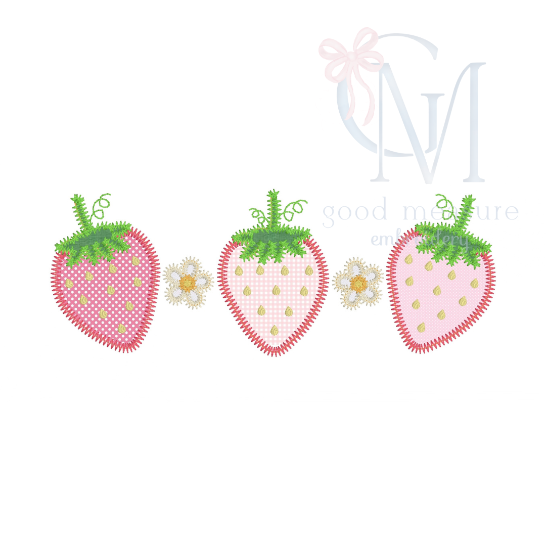 Strawberry Trio Zig Zag Applique Design