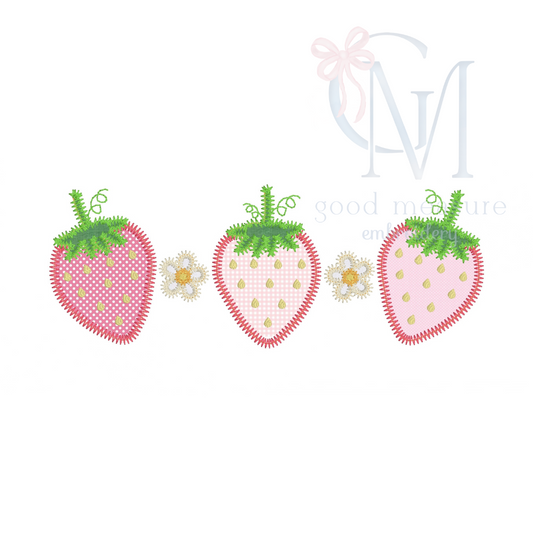 Strawberry Trio Zig Zag Applique Design