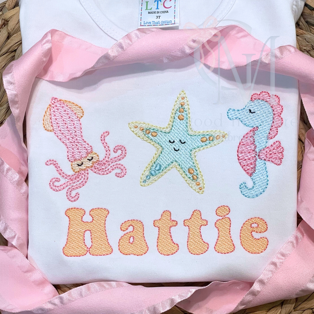 Girly Sea Creatures Trio Embroidery Design