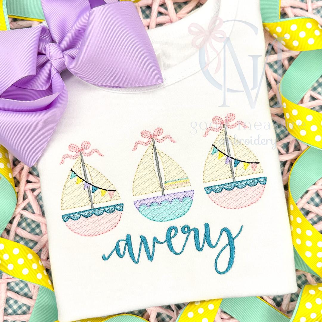 Summer Sailboats with Bows Embroidery Design