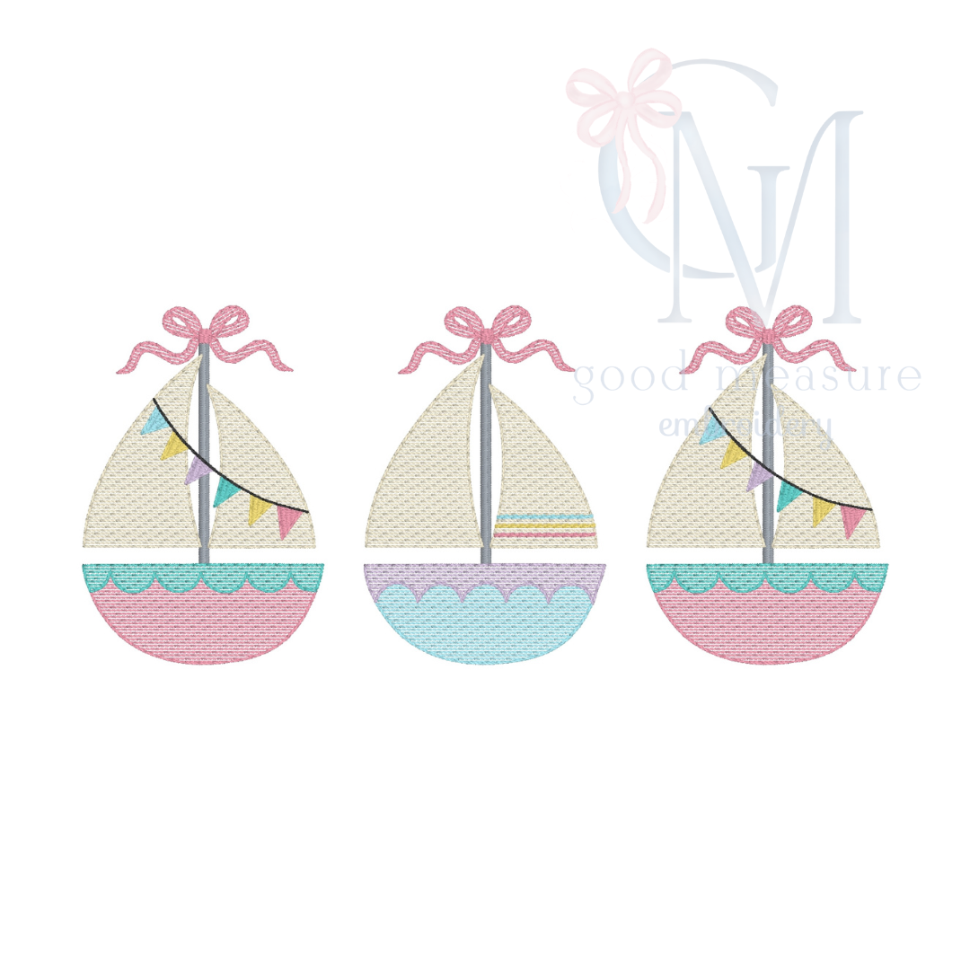 Summer Sailboats with Bows Embroidery Design