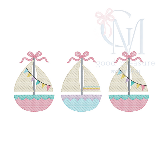 Summer Sailboats with Bows Embroidery Design