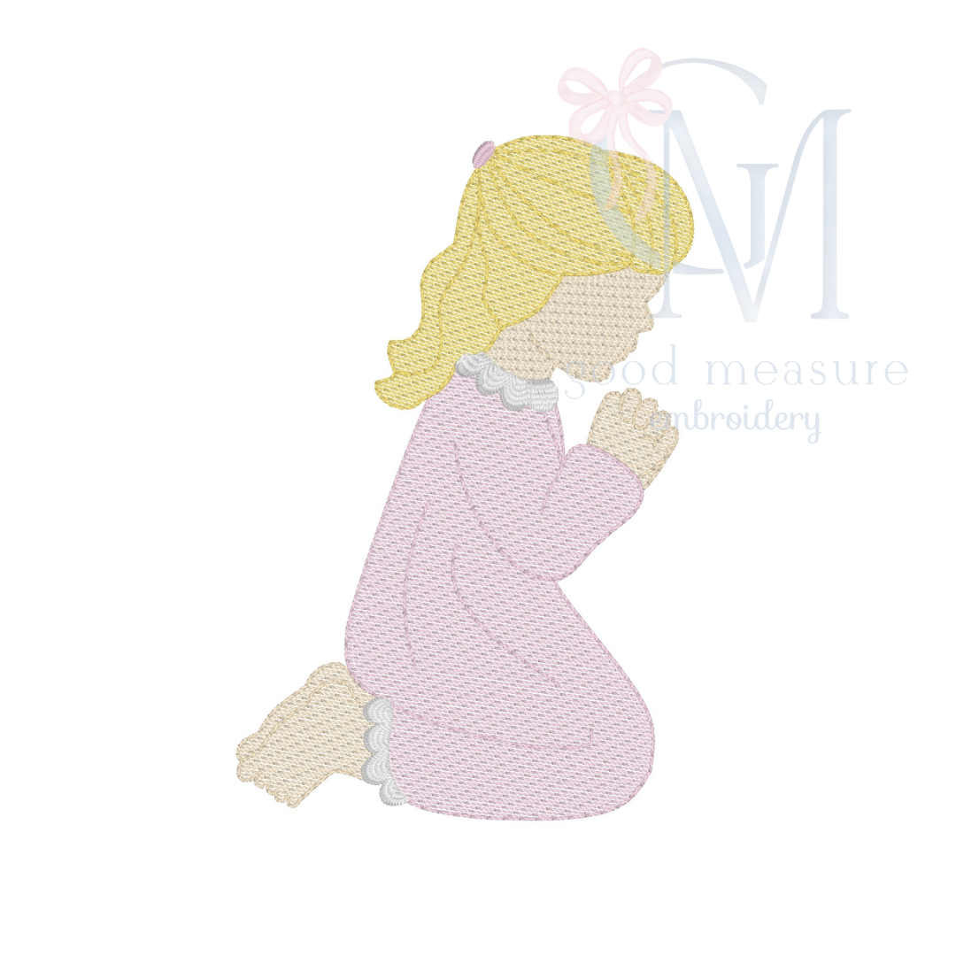 Girl Praying Embroidery Design