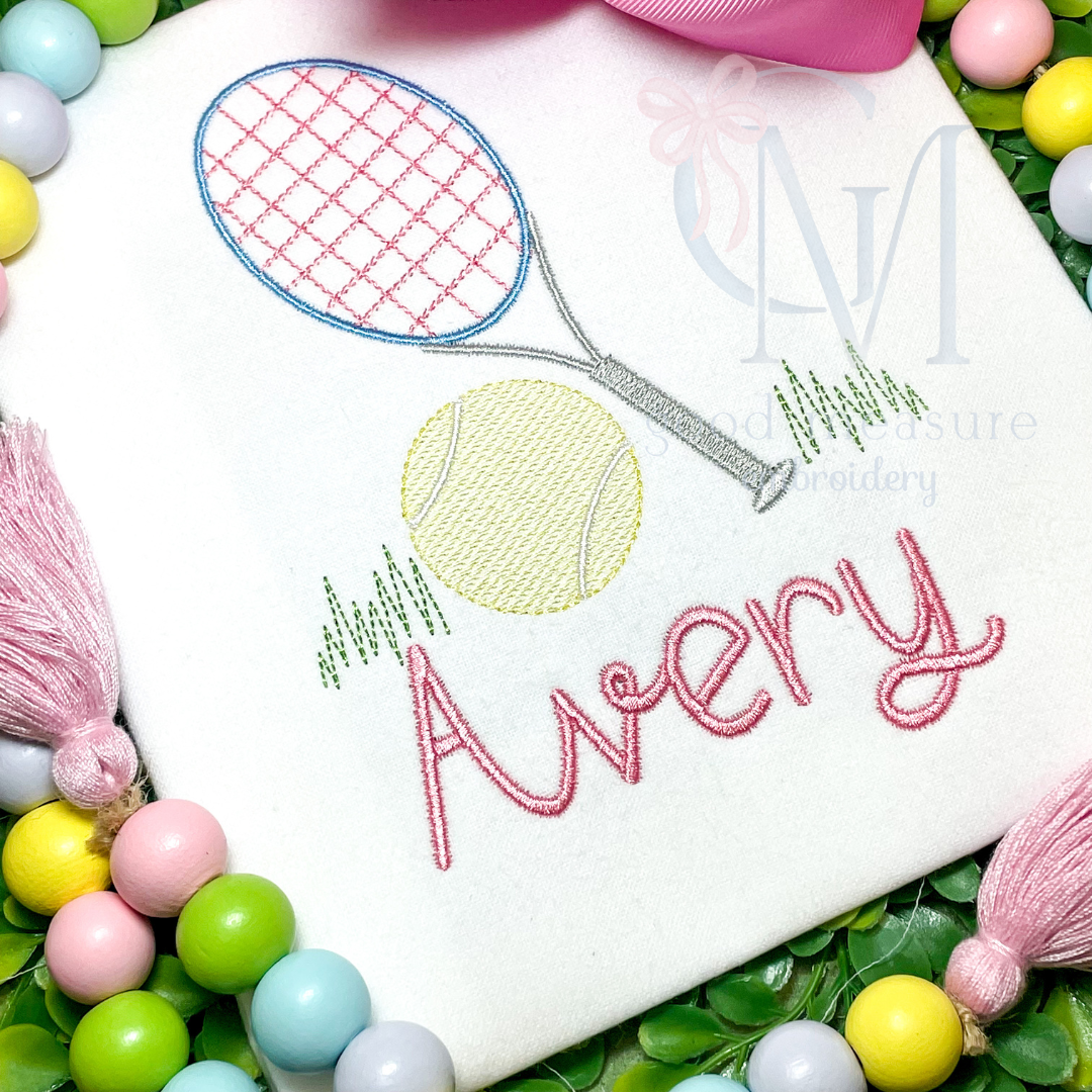 Tennis Ball and Racket Stitch Machine Embroidery Design