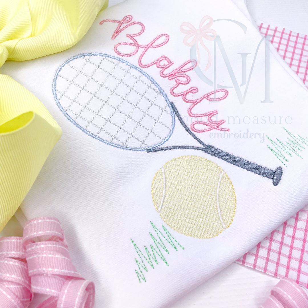 Tennis Ball and Racket Stitch Machine Embroidery Design