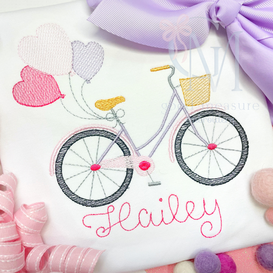 Bicycle with Heart Balloons Embroidery Design