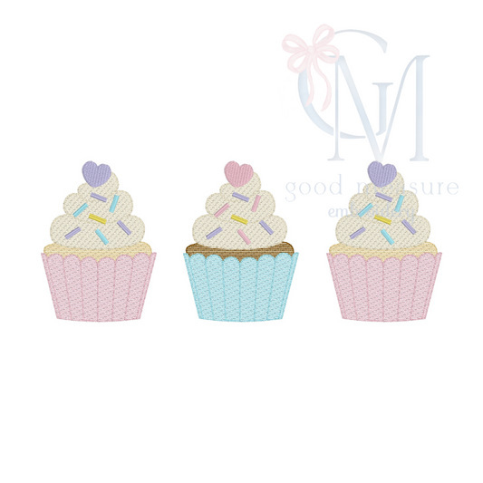 Cupcake Sketch Trio Embroidery Design