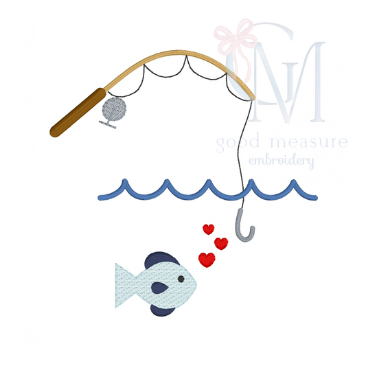 Valentines Fishing Pole Embroidery Design